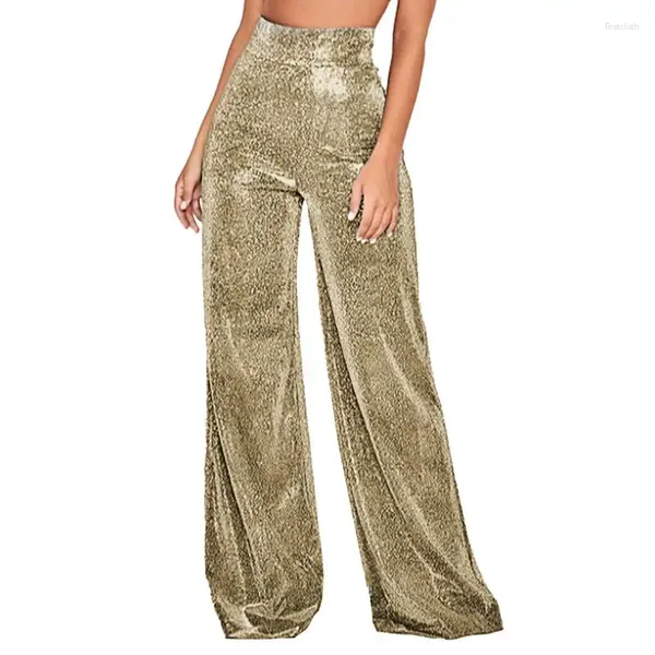 Calças ativas glitter femininas brilhantes calças casuais brilhantes macio alargamento elástico longo lounge calça solta