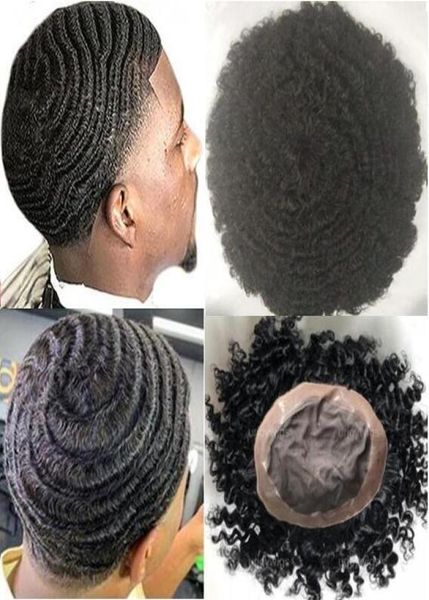 360 Wave Afro Haar Mono mit NPU Toupet Herren Perücke Vollspitze Toupet brasilianisches reines Remy Echthaar Ersatz für Männer 7329982