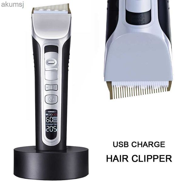 Máquina de cortar cabelo, lâmina de cerâmica de titânio para salão de beleza, máquina de corte de cabelo, carregamento usb, display lcd, ferramentas de estilo de cabelo, voltagem dupla yq240122