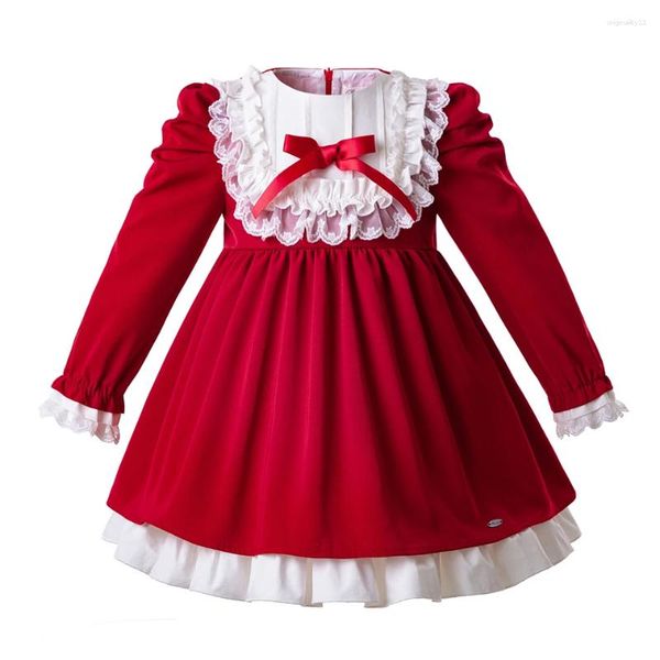 Vestidos de menina pettgirl 2024 inverno crianças roupas vermelhas meninas espanhol boutique princesa idade 2-12y