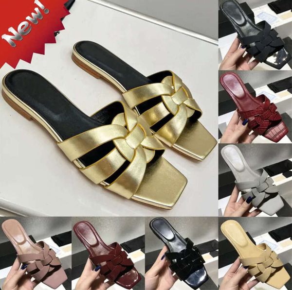 Damen-Sandalen mit offenem Zehenbereich, gewebte flache Hausschuhe, Designer-Sommer-Strandschuhe aus Webstoff mit Box 511