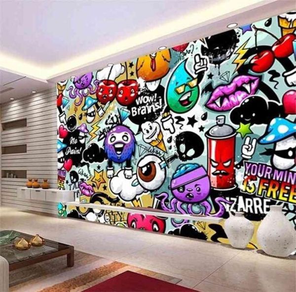 Arte criativa moderna graffiti mural papel de parede para crianças sala estar decoração casa tamanho personalizado 3d não tecido pap4143878