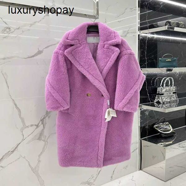 Top Maxmaras Teddy Bear Casaco Mulheres Cashmere Casacos 2024 Outono Inverno Novo Rosa Roxo Partícula De Pele Camelo Fleece Outline Comprimento Médio Extra Thi