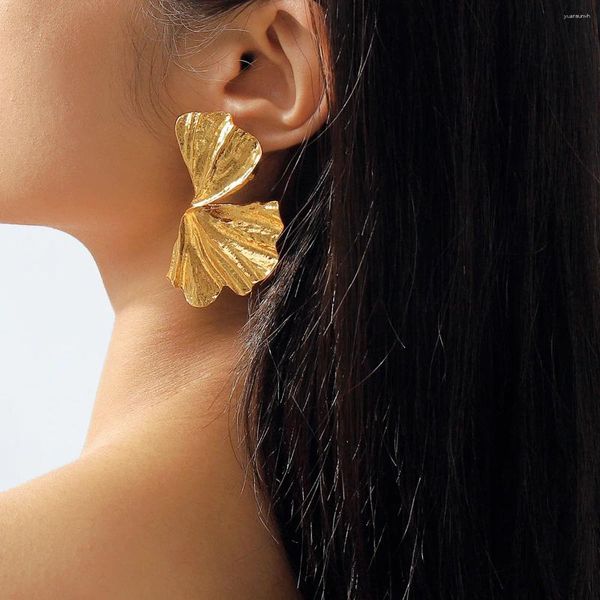 Baumeln Ohrringe Retro Kreative Ginkgo Blatt Design Für Frauen Übertreiben Mode Luxus Geometrische Fan Ohrring Zubehör Geschenk