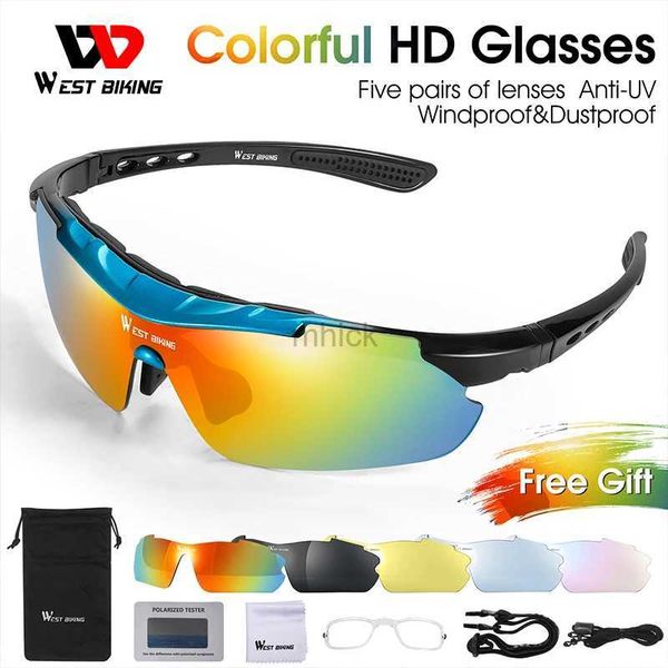 Óculos ao ar livre WEST BIKING Ciclismo Óculos Polarizados Óculos de 5 lentes Óculos de sol para bicicleta ao ar livre MTB Road Bike Ciclismo Homens Mulheres Ciclismo Eyewear 240122