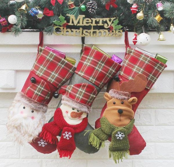 Noel Çorapları El Yapımı El Sanatları Çocuklar Şeker Hediyesi Santa Bag Claus Snowman Geyik Çorap çorapları Noel Ağacı Dekorasyon Oyuncak Hediye3357250
