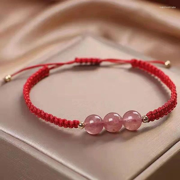 Charm-Armbänder im chinesischen Stil, handgefertigt, Erdbeer-Kristall-Paar-Armband, trendiges Design, rotes Seil für Glück und Liebe, ideales Geschenk für Freunde