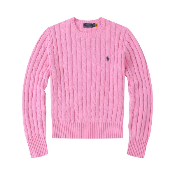 Maglioni da donna ricamo piccolo cavallo maglione lavorato a maglia maglieria a maniche lunghe da donna pullover Jumprt abbigliamento femminile tinta unita rosa grigio top