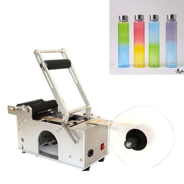 Máquina de rotulagem de garrafas redondas de prensa manual modelo para máquina de rotulagem de adesivos de plástico com tira de alimentos com impressora em plástico
