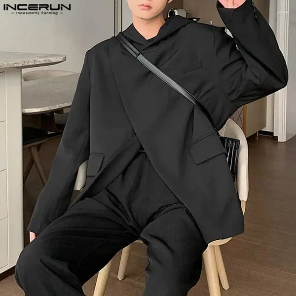 Ternos masculinos Incerun Tops 2024 Estilo Coreano Bonito Homens Com Capuz Diagonal Placket Design Terno Sólido Confortável Casual Streetwear Blazer S-5XL