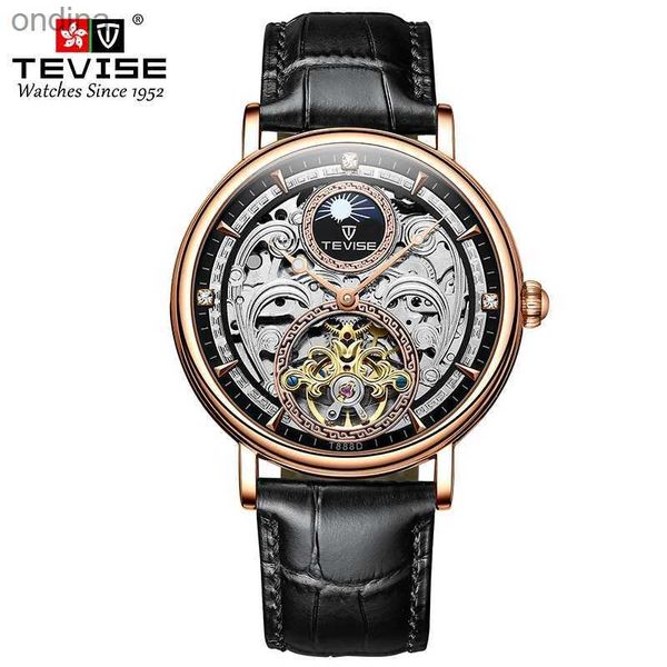 Altro TEVISE Orologio da uomo in oro rosa meccanico automatico con fasi lunari in pelle luminosa impermeabile orologio maschile T888D Dropshipping YQ240122