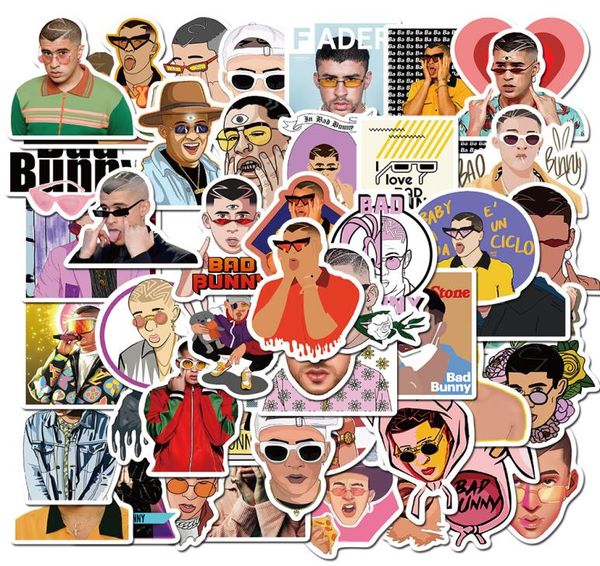 50 Teile/los Sänger Bad Bunny Aufkleber Gitarre Wasserdichte Graffiti Aufkleber Auto Laptop Motor Skateboard Gepäck Aufkleber Klassisches Spielzeug 8330226