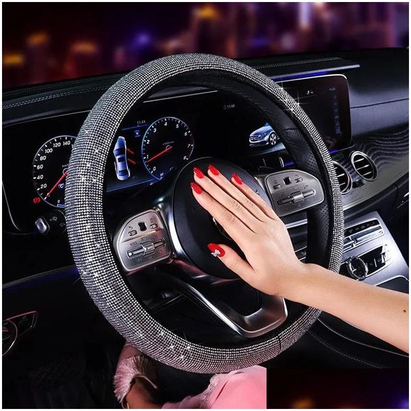 Capas de volante luxo cristal roxo vermelho carro ers diamante strass ered acessórios de volante para mulheres entrega de gota au dhn4s