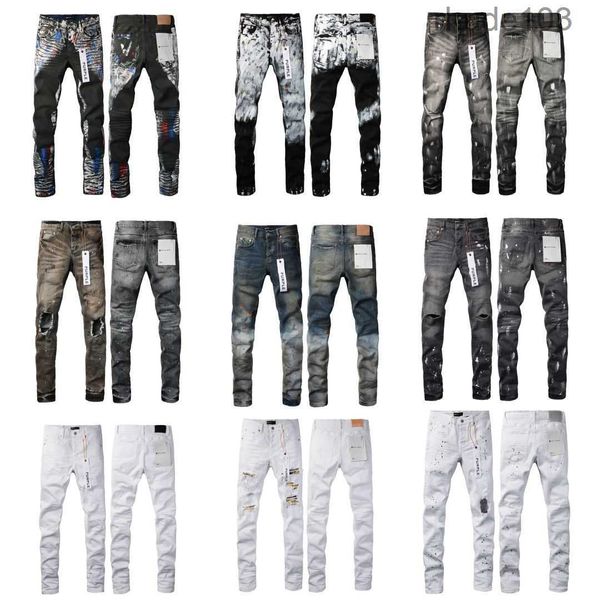 Designer-Lila-Markenjeans für Herren und Damen, High Street Wash Denim, bestickter Reißverschluss, Knopf, schmale Jeans mit geradem Bein, klassische Mode, Streetwear, Luxus-Hipster, AKZT