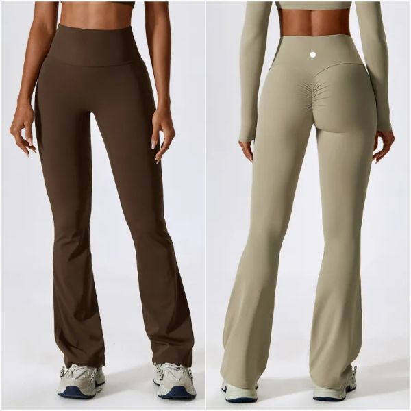 ll8232 Mulheres lu Calças Yoga Outfits Calças Queimadas Elásticas Cintura Alta Excerise Esporte Ginásio Fit Belly Bell-Bottoms Slim Calça Longa Secagem Rápida