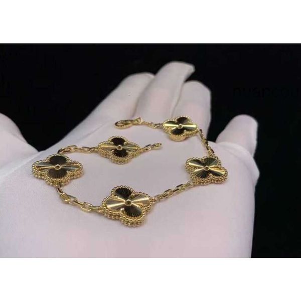 Van Clover Jewelry Cleef-Armband. Van Clover-Armband. Luxus-Clover-Designer-Armband aus Perlmutt-Gold. Marke Love Armreif. Charm-Armbänder. Glänzender Kristall-Diamant-Juwel