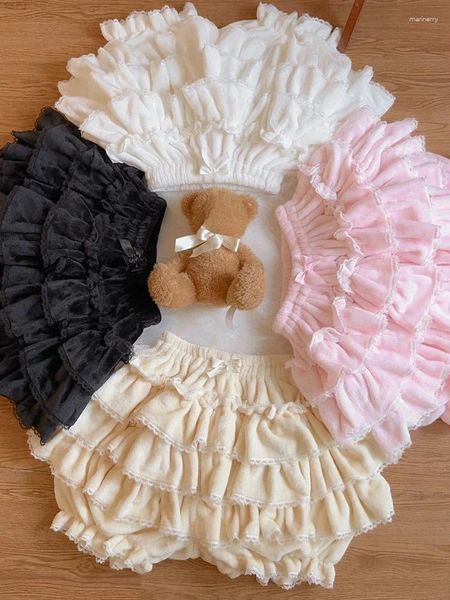 Saias rosa japonês kawaii lolita saia mulheres arco lã quente doce mini bolo feminino coreia princesa bonito festa shorts 2024