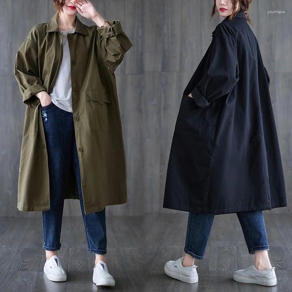 Frauen Trenchcoats Mode Große Größe Mantel Koreanische Frühling Herbst Einreiher Lange Windbreake Retro Casual Lose Weibliche Mantel