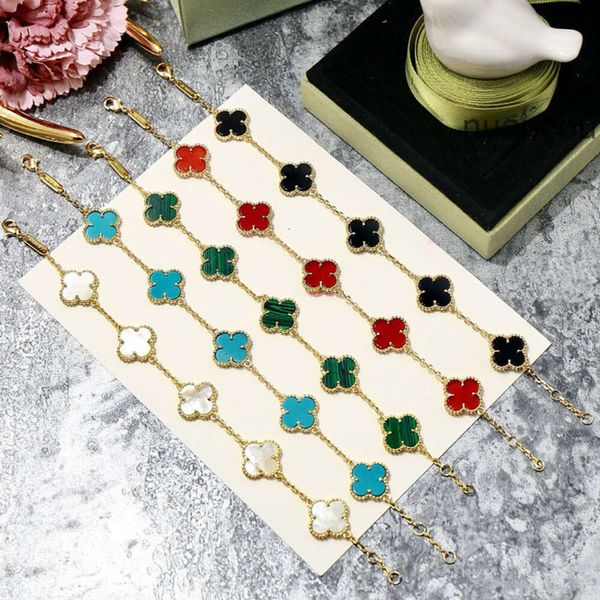 Van Clover Jewelry Cleef Bilezik Tasarımcısı Van dört yaprak yonca bilezik markası klasik doğal turkuaz beş çiçek yonca bilezik moda moda kore çift tasarım