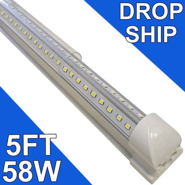 Luces LED para tienda de 5 pies, tubo de luz LED integrado en forma de V de 5 pies y 5 pies, lámpara de montaje en superficie conectable con cubierta transparente de 58 W 5800 lm, reemplaza la luz fluorescente T8 T10 T12 usastock