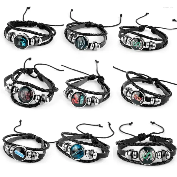 Charm-Armbänder verkaufen Riverdale-Armband-Herrenschmuck mit mehrschichtigem Glas-Cabochon-Perlenarmband aus echtem Leder