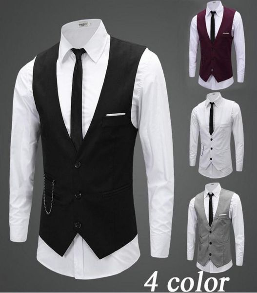 Preto cinza noivo coletes com corrente noivo colete fino ajuste masculino terno colete baile de formatura casamento fress 1808711