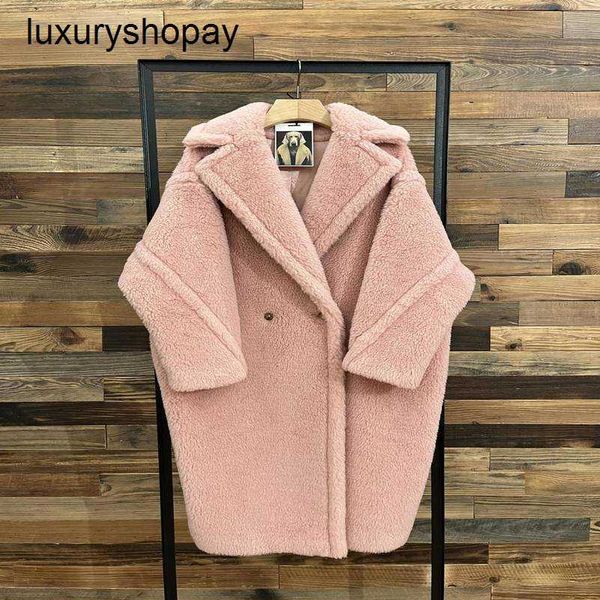 Топ Maxmaras Teddy Bear Coat Женские кашемировые пальто 2024 Осень-зима Новые дымчато-розовые меховые частицы Верблюжий флис Верхняя одежда средней длины Light Luxu