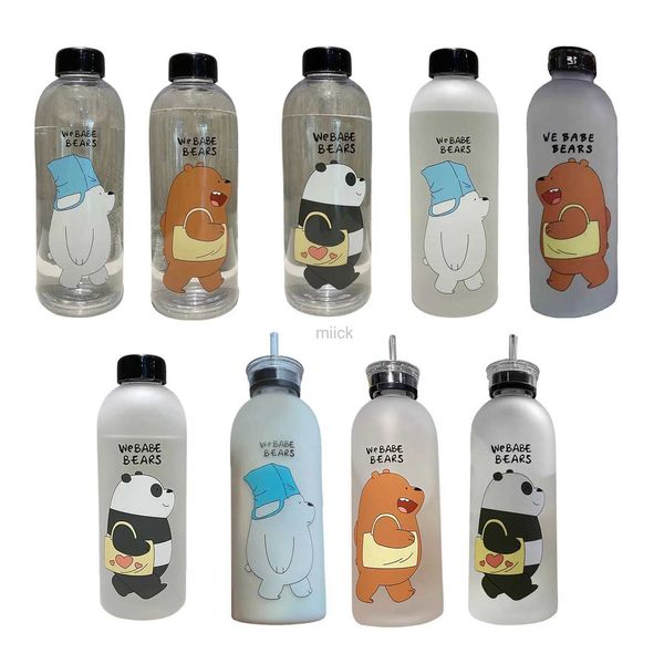 Wasserflasche, niedlicher Pandabär-Becher, 1000 ml, Wasserflaschen mit Strohhalm, transparente Cartoon-Wasserflasche, Trinkgeschirr, mattiert, auslaufsicher, Protein-Shake 240122