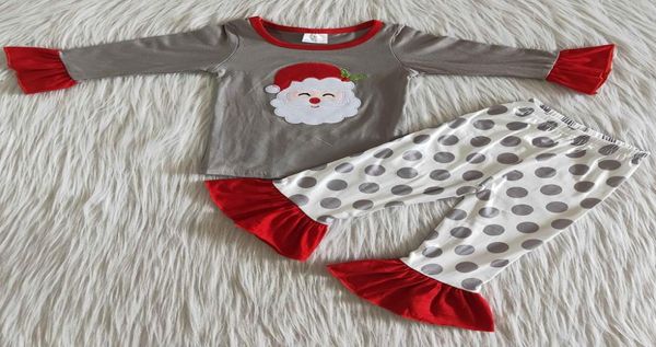 Детская одежда, новый дизайн, пижамы для маленьких девочек и мальчиков, рождественские детские пижамы с вышивкой Санта-Клауса, бутик из чистого хлопка, детские gir7402646