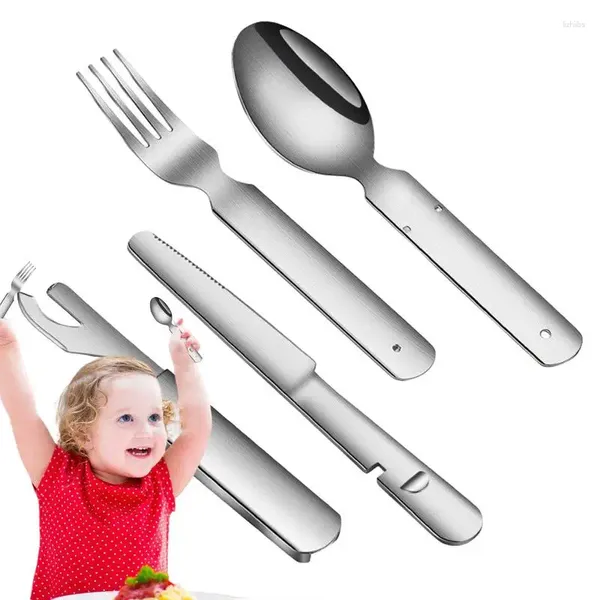 Conjuntos de louça Conjunto de talheres de aço inoxidável camping cozinhar utensílios de mesa com pratos e tigelas facas garfo colher abridor de lata