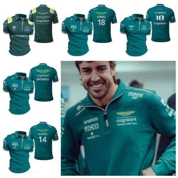 Homens camisetas para Aston Martin 14 Alonso Driver 2024 F1 Racing Team Motorsport Sports Polo Camisa Fãs de carro Verde Não desbota respirável