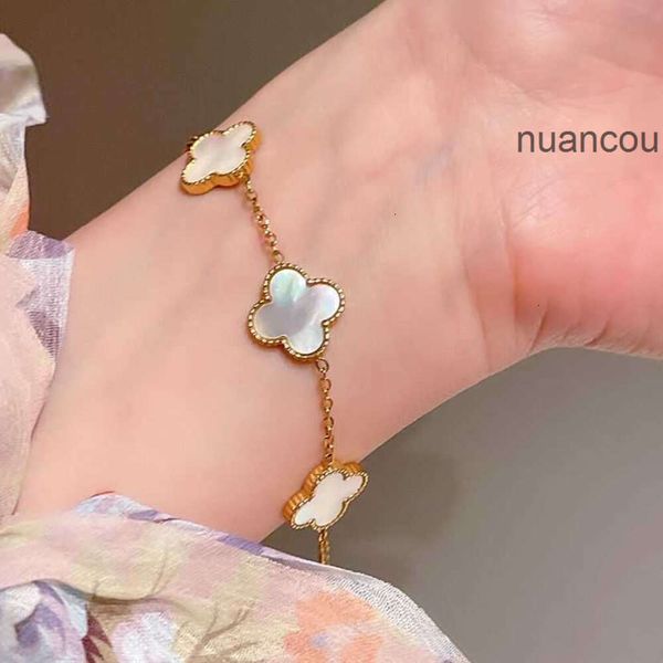 Van Clover Jewelry Cleef Pulseira Quatro Van Designer Clover Pulseira Folha Jóias 4 Clef Mulheres Charme Pulseira Dupla Face Flores Grama Conchas Titânio Aço Novo Fi