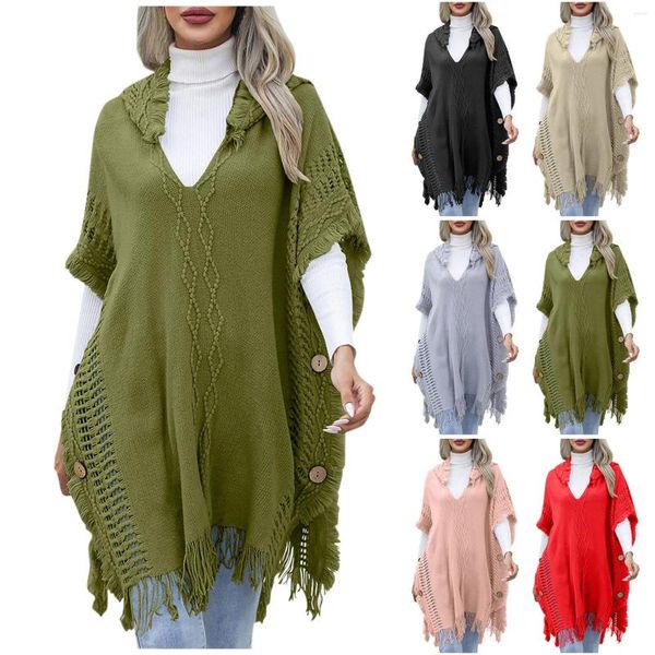 Maglioni da donna 2024 Autunno-Inverno Abbigliamento moda casual femminile Solido scollo a V con cappuccio Pullover Medio lungo maglione Gilet Capo