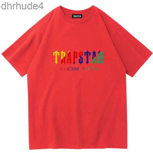 Homens camisetas Tr Apstar Camiseta Homens Verão Trapstar T-shirt Arco-íris Toalha Bordado Decodificação Mulheres Preto Rodada Camisetas AR8C