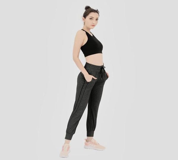 Calças de yoga de treino feminino correndo suor jogger com bolso cordão relaxado fitness cônico joggers calças para lounge4305170