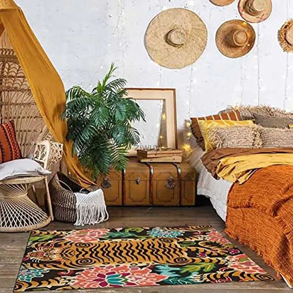 Ковры Богемный тибетский тигр и ковер с цветочным рисунком Винтажный коврик с животными Красочный марокканский ковер для гостиной Противоскользящий напольный коврик