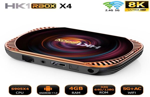 128G HK1 RBOX X4 Smart TV BOX Android 11 TVBOX Amalogic S905X4 Quad Core 4G 5G Dual WIFI 1000M LAN 8K Video Set TopBox8742476
