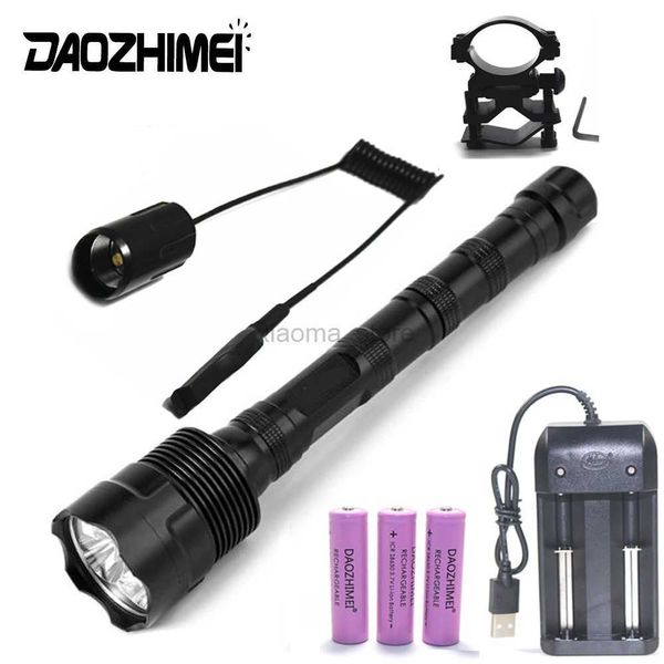 Lanternas 6000 lúmens poderosos 3t6 lanterna de caça 5 modos LED tático tocha de luz flash+18650 Carregador de bateria+montagem remota da pistola 240122