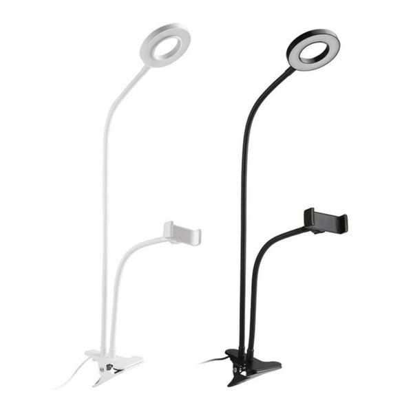 Suporte para celular 2 em 1 com luz led para selfie, anel de luz para transmissão ao vivo, suporte para clipe de telefone, lâmpada de mesa ajustável, maquiagem light4075603