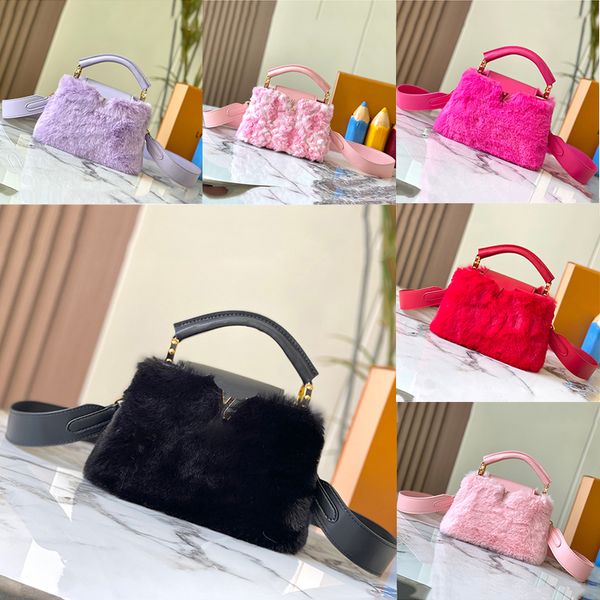 Yüksek kaliteli kış omuz çanta çanta derin peluş kumaş moda kadın çanta tasarımcısı tote çanta samur crossbody çanta 22668