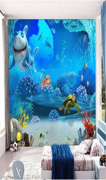 Papel de parede 3d personalizado foto mural azul oceano mundo tartaruga quarto das crianças decoração casa 3d murais de parede papel de parede para paredes 3 d8570389