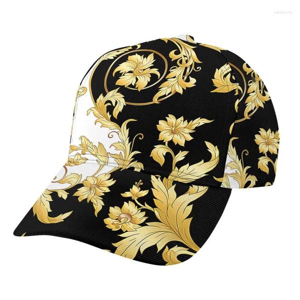 Bola Caps Noisydesigns 2024 Golden Floral Luxo Boné de Beisebol para Mulheres Branco e Preto Chapéus Homem Outdoor Beach Party Drop