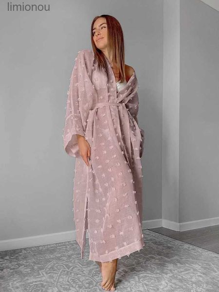 Salotto da notte da donna Hiloc See Through Robe Vestaglia da donna con cintura Accappatoio a maniche lunghe Donna Primavera Abito femminile sexy 2024 Accappatoi solidiL240122