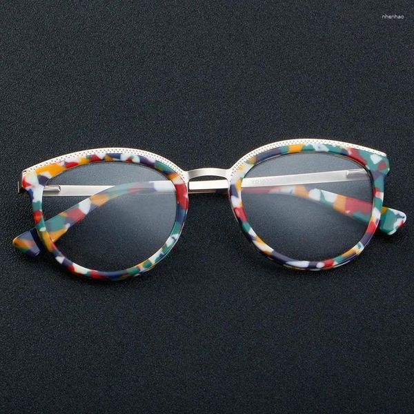 Montature per occhiali da sole 56913 Montatura per occhiali da vista in acetato Occhiali da donna colorati in metallo di grandi dimensioni Cat Eye Occhiali trasparenti