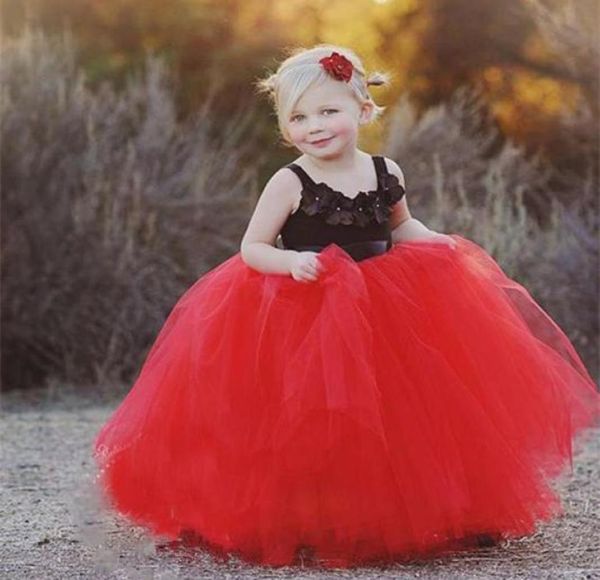Siyah Kırmızı Bebek Kız Tutu Elbise Balo Elbise Çiçek Kız Elbise yapraklı 8838040