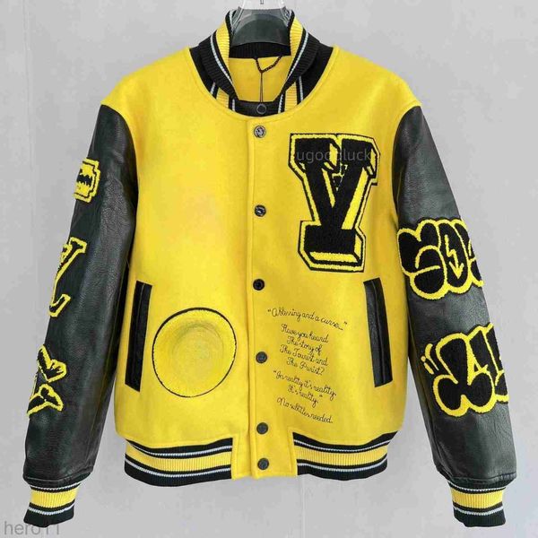 Giacca da baseball da uomo di design Giacca college di lusso Cappotto riflettente ricamato in pelle Casual Plus Size Lettera Giacca a vento Giallo Bianco Autunno Inverno MB8U