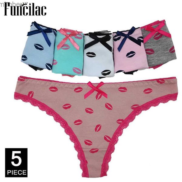 Sexy set sexy set ladies cotton tanges hausse sexy Frauen g String Tangas Mujer Frau Unterwäsche Dessous Femme Underpants Print Slip 5 PCs/Los C240410