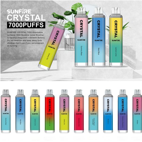 2024 Crystal de fogo solar original 7000 Pufos Vape descartável 16ml Dispositivo preenchido caneta grossa 7000Puffs 1300mAh Big Battery Multi Savor 7K E Cig R e M Tornado 7000 9000