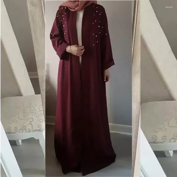 Roupas étnicas Kimono Abayas para Mulheres Dubai Pearl Plus Size Cardigan Robes Modest Muçulmano Marroquino Moda Casual Aberto Abaya Eid Al Adha