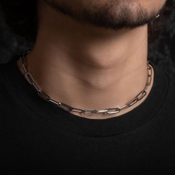 COLLANA CON CIONDOLO DA UOMO ALTA CAPTURE Oro bianco 14K RETTANGOLO CLIP DI CARTA LINK LEGGERO MACCHINA CATENA CHOKER GIOIELLI DA UOMO 20 POLLICI